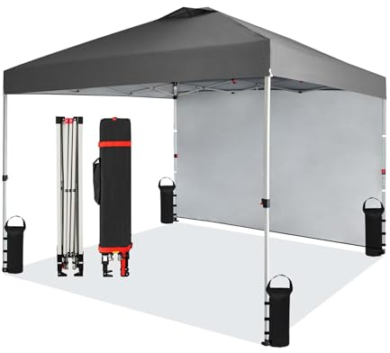 Wiltec Pavillon de réception Pop Up Tonnelle Pliant Paroi latérale One Push 3x3 m Roues Gris