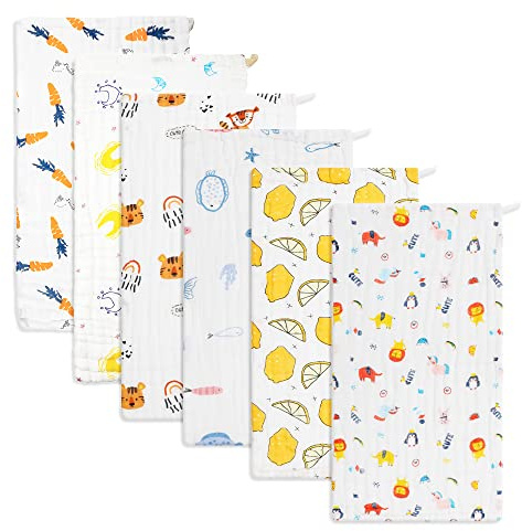 norinori Baby muslindukar muslin fyrkanter 6-pack – rapdukar näsduk tvättlappar 100 % bomull supermjuka och absorberande stora 50 x 25 cm nödvändigheter för nyfödda för pojkar flickor present 6 lager