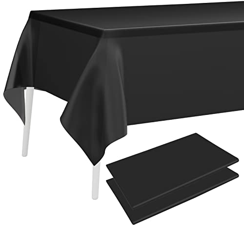 PLULON 2 Stücke Schwarze Tischdecke Kunststoff Tischdecke 137 x 274 cm Rechteckige Tischdecke für Geburtstagsfeier Zuhause Tischdekorationen