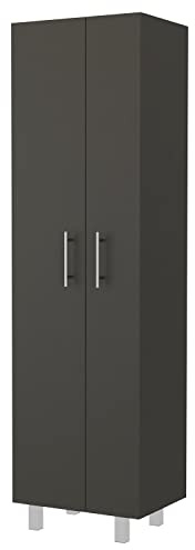 Tuhome FM Furniture Norway Broom Closet Pantry Black Wengue/White Engineered Wood