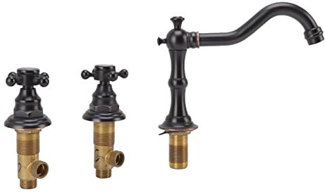 HEEPDD Robinet de Lavabo à Trois Trous à Double Poignée Anti-Fuite Installation Facile Robinet de Salle de Bain à Domicile Robuste (Le Noir)