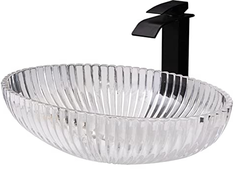 WRJAHCG Lavabo in Vetro da appoggio, a Forma di Scodella, per Bagno e Toilette, Cucina, Hotel, saloni di Bellezza,Trasparente,Set with Faucet