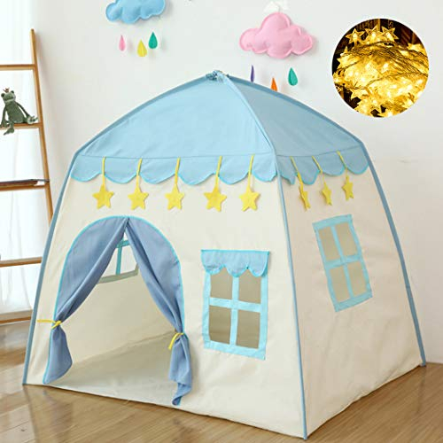 Tienda para Niños,con Luces de Estrellas Castillo,Carpa para niños,Niños Playhouse Toy para Juegos de Interior y Exterior,Navidad & Cumpleaños Regalos para Niños Chico Niña(Azul)