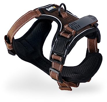 lionto Arnés para Perros Acolchado Anti tirones Reflectante Arnés de Seguridad Ajustable, Talla XL, marrón
