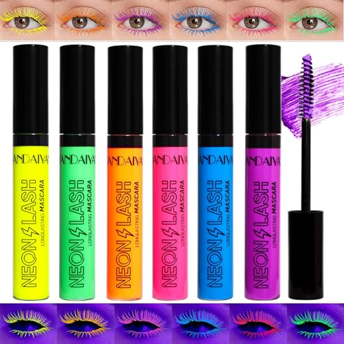 6 Pcs Colorful Fluorescent Mascaras Makeup, Volumizing & Lengthening Mascara for Eyelashes Waterproof Long-lasting Charming, Cruelty Free Vegan Eye Makeup