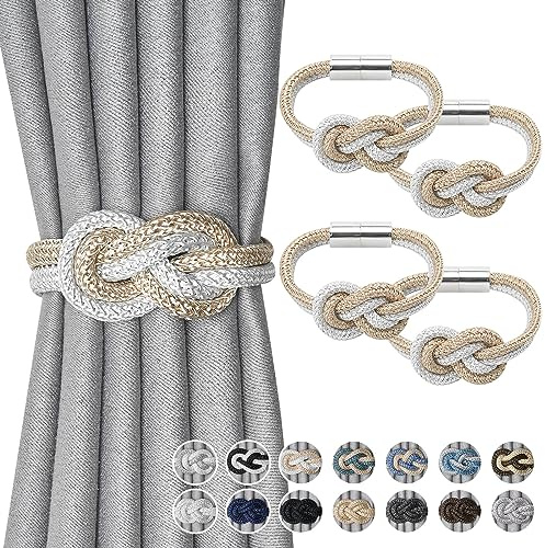 Pretty Jolly Mini magnetisk gardin gardinomtag nordisk enkel stil gardin gardin elegant dekorativ gardin draperi slips tillbaka för husfönster Drapery, beige & vit, 4 stycken