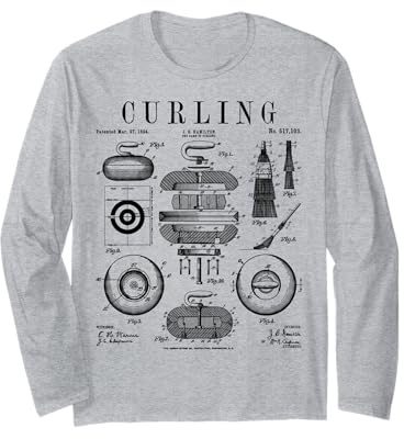Curling Stone Player Curler Winter Sports Vintage Patent Long Sleeve T-Shirt