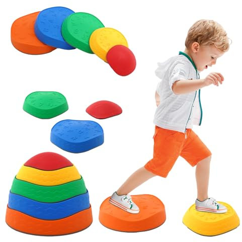 Kids Balance Stepping Stones 5PCS Non-Slip Stepping Stones Stackable Balance Blocks Toy Indoor Outdoor Play Equipment Balance Beam Game for Obstacle Course Sensory Play for Children and Toddlers
