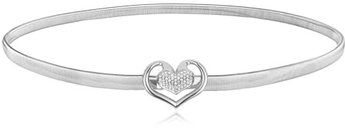 Andibro Cintura da donna in metallo sottile, elastica a forma di cuore con strass, cintura in corda di cristallo per abito, Argento, 27inches