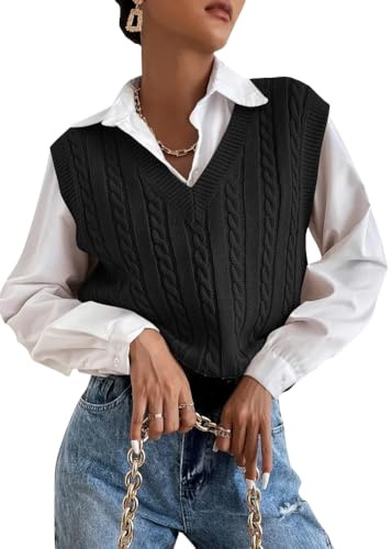 shownicer Pull sans Manche Gilet Femme Chandail Chaud Tricoté Veste Col en V Sweater Décontracté Pullover Tops Décontracté Automne Hiver Pull