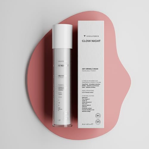 VidalForce Glow Night Crème de Nuit Anti-Âge Homme Femme – Anti-Rides avec Acide Hyaluronique Full Spectrum, Rétinol Encapsulé & Bakuchiol – Hydratante Vegane Naturelle 50ml