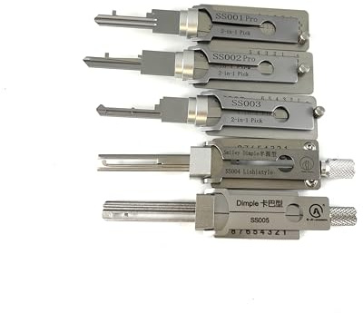 TPM Go Juego de herramientas profesionales de ganzúas 2 en 1, kit de 5 piezas modelos SS001 SS002 SS003 SS004 SS005, para abrir múltiples tipos de cerraduras de puerta para cerrajero, entusiasta