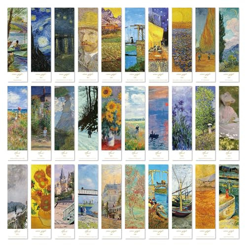 GHPKOTW Lot de 30 marque-pages artistiques et peintures à l'huile - Cadeaux créatifs pour les amateurs de livres, les enseignants, les étudiants, les amateurs d'art, les femmes et les hommes