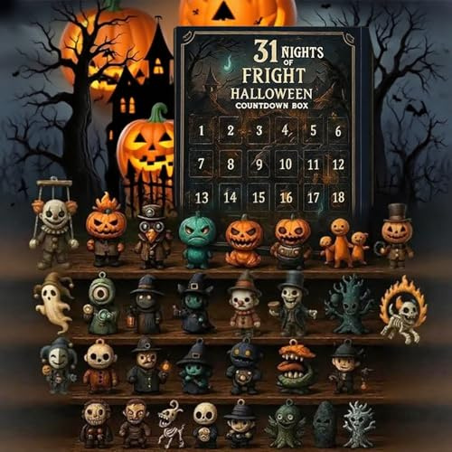 Nights of Fright, Halloween Advent Calendar 2025, Halloween Countdown Box with Figurines, Collectible Scary Dolls & Mini Hanging Charms for Spooky Home Decor, Gifts for Kids Party (31 Days)