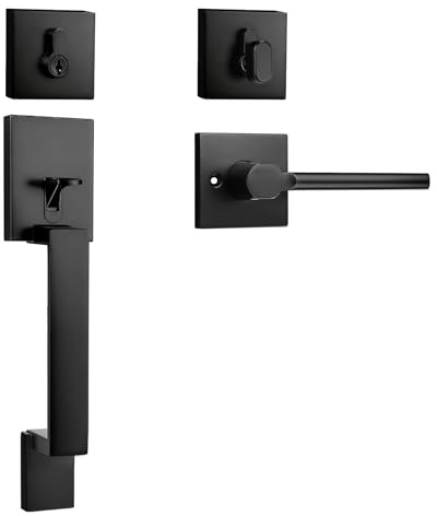 Probrico Front Door Lock Set, Matte Black Front Door Handle and Single Cylinder Deadbolt Combo Set, Heavy Duty Exterior Door Lock, Right or Left Handed, 1 Set