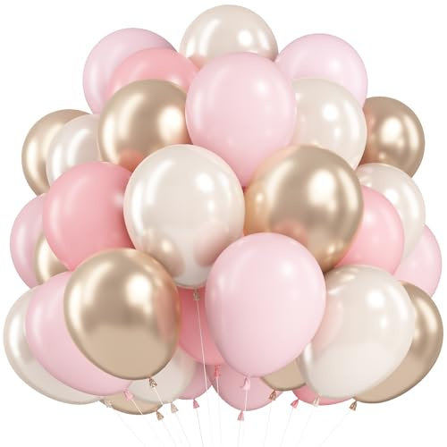 HILAVO Pink and Gold Balloons 12 In Light Pink Balloon for Girls Birthday