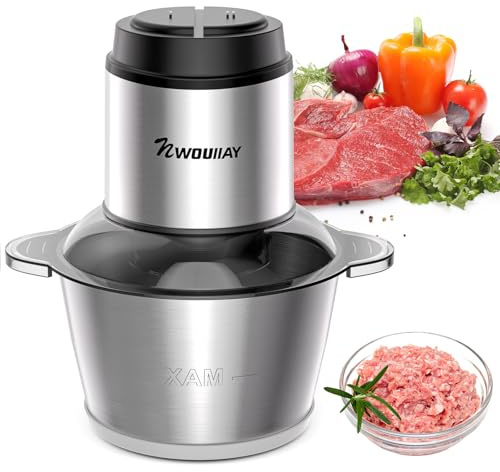 NWOUIIAY Picadora de Carne Eléctrica 300W 2L, Trituradora Multifuncional para Cocina Doméstica con 2 Velocidades y 4 Cuchillas de Acero Inoxidable, Ideal para Carne, Verduras, Frutas y Cebolla