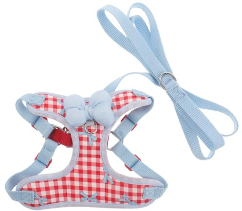 JOINPAYA Pettorina Regolabile per Cani Piccoli in Morbida Rete Traspirante con Fiocco Scozzese, Set Imbracatura e Guinzaglio per Cuccioli 3,5-6,5 Kg, per Passeggiate e Addestramento