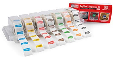 Daymark Square Large 25mm Days of The Week Food Labels, Clear Dispenser | Food Rotation 1000 Labels per Day 7 Days