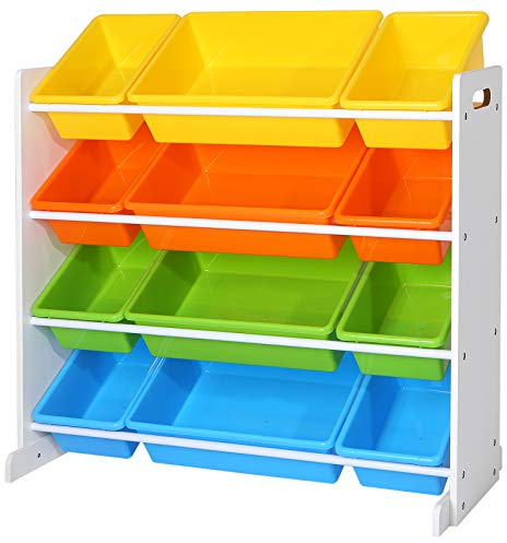 SONGMICS Kinderregal, Kinderzimmerregal, Spielzeugaufbewahrung für Kinder, Aufbewahrungsregal für Spielzeug, Ordnungsregal mit Aufbewahrungsboxen, Mehrfarbig GKR04W, 86 x 38 x 78 cm (W x D x H)
