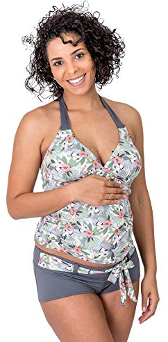 Petit Amour Umstands-Tankini Schwangerschafts-Bikini TUKINI Badeanzug Bademode Set Oberteil Unterteil grau Mehrfarbig Cup B bis D Gr. XL