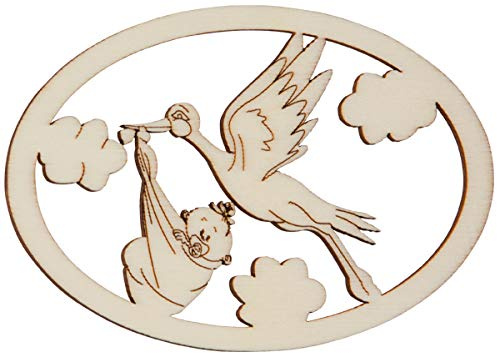 Hofmeister Holzwaren Immagine della Finestra, in Legno (Cicogna con Bambino, Cornice Ovale)