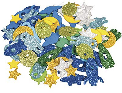 Rayher Pegatinas del espacio con purpurina, 80 ud, colores variados, goma eva, 2-3 cm ø, 30232000