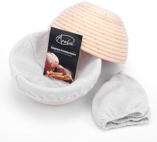 2 Pack 18cm Rund Gärkörbchen Banneton Brotform Korb,Handgewebter Natürlicher Rattan Gärkorb mit Leinen Liner Stoff,Backzubehör für Heim und Profi-Bäcker.