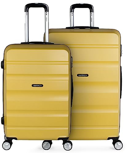 ITACA - Juego Maletas de Viaje rígidas Trolley con candado de combinación y 4 Doble Rueda 360° Set Ligeras y Resistentes, Mostaza