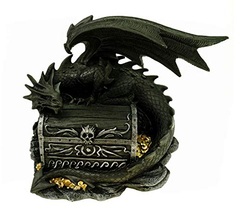 Kremers Schatzkiste Hucha XXL de 21 cm de polirresina con forma de dragón vigilado, figura de dragón, hucha grande para ahorrar dinero