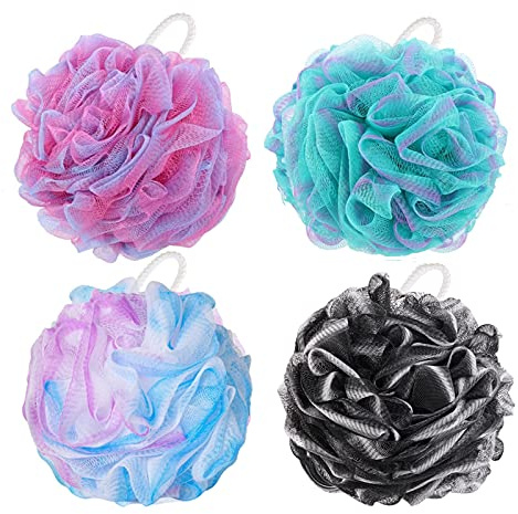 BTYMS 4 Pieces Loofah Bath Sponge 75g/pc Bath Puffs Shower Scrunchies Large Body Wash Sponge for Shower Exfoliate