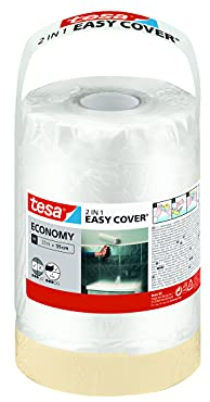 tesa Easy Cover ECONOMY Cover Sheet for Painting - 2 in 1 Protection Foil and Masking Tape for Masking - 33 m x 55 cm