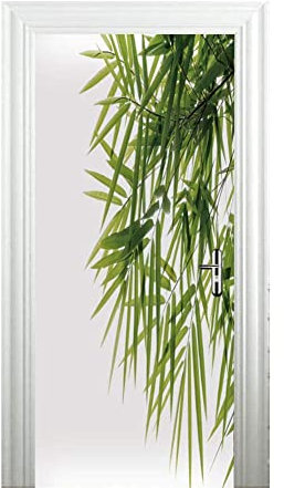 ASLKK Stickers Porte 3D Trompe Loeil Auto-adhésif Vinyle Papier Autocollant De PortePour Imperméable Mur Salon Chambre Peint Placard Bois Salle Bain Décoration -Feuilles De Bambou (77x200cm)