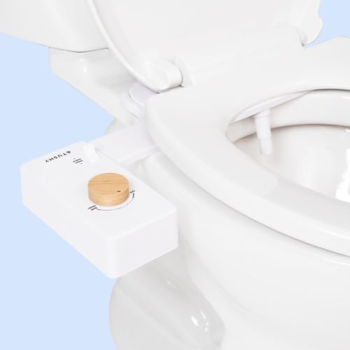 Tushy Classic 3.0 - Accesorio para asiento de inodoro de bidé, pulverizador de agua autolimpiable + boquilla de presión ajustable, control de ángulo, fácil instalación (blanco/bambú)
