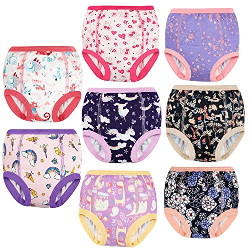 FLYISH DIRECT Baby Trainerhosen Töpfchentraining, 8er Pack Töpfchen Trainingshose für Mädchen Jungen, 2-7 Jahre, Waschbar und Wiederverwendbar, 100/3T