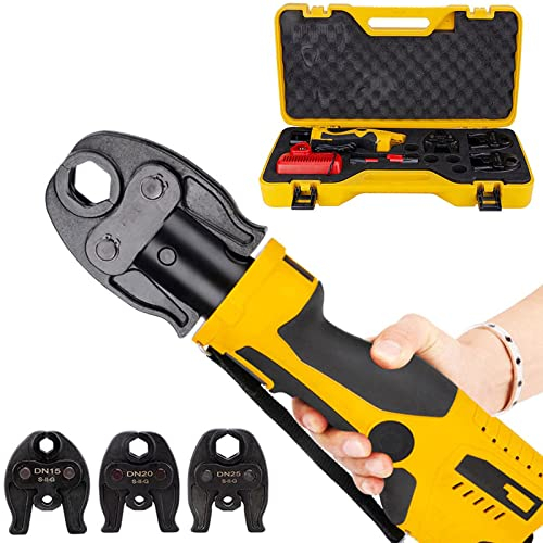 Elektrohydraulische Pressmaschine,Hydraulische Rohr-Crimpzange Aus Edelstahl,Mit 2 X 12V Batterien,LED Display,180 Grad Drehbarer Zangenkopf,Automatische RüCkstellung,3 Gesenke,1series