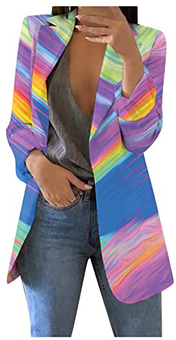SCBFDI Blazer Femmes Grandes Tailles Multipoche Travail Blazer Imprime Amincissant Manche Longu Blazer Fille Leger Automne Casual col Revers Multicolore