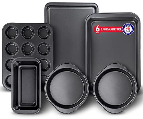 Baking Set – 6 Piece – Deluxe Non Stick Black Coating Inside and Outside – Carbon Steel Bakeware Set – PFOA PFOS and PTFE Free by Bakken