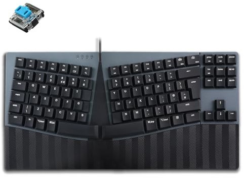 perixx PERIBOARD-335BL Wired Ergonomic Mechanical Compact Keyboard - Low-Profile Blue Clicky Switches - Programmable Feature with Macro Keys - Compatible with Windows and Mac OS X - UK English