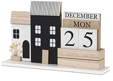 GHIAKQYT Kalender Würfel Holz Schreibtisch Ewiger Kalender - Tischkalender Block Planer Monat Woche Datum Display Holzkalender Dauerkalender für Zuhause Büro Tischdeko Dekoration Urlaubskalender