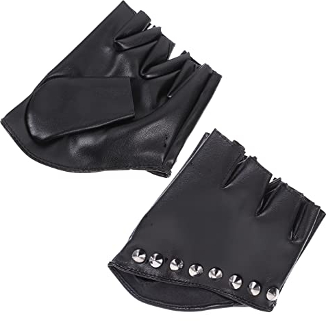 2 Paar Nieten-Handschuhe, Caprihose für Damen, elegante schwarze Outfits, Lederhandschuhe, PU-Lederhandschuhe, Punk