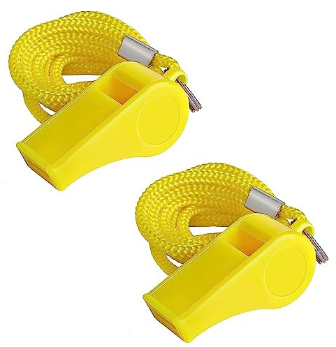 SHUBEIEUMI 2pcs Silbatos Plástico, Silbatos Deportivos, Silbatos con Cordón, Unisex, Silbato de Sonido Fuerte y Nítido Ideal para Entrenadores, árbitros y Oficiales(Amarillo)