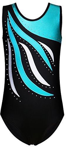 XFGIRLS Body da ginnastica per ragazze, senza maniche, scintillante, per danza, balletto, ginnastica, abbigliamento sportivo, 3–14 anni, Nero/Blu, 14-15 Jahre