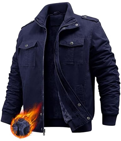 PASUDA Veste Homme Polaire Vestes Cargo Hiver Manteau Coton Chaud Épaisse avec Zippée Blouson Militaire Manteaux Thermique Coupe-Vent Casual Travail avec Poches (Marine, M)