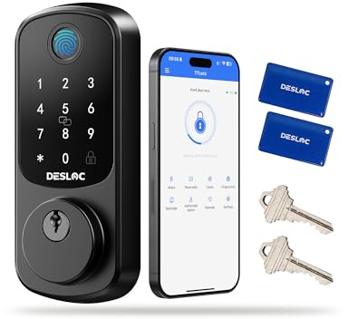 DESLOC Smart Door Lock B200, Smart Deadbolt Lock, Keyless Entry Door Lock, Fingerprint Smart Lock, Smart Locks for Front Door, App Control, Touchscreen Keypad Deadbolts,12-Month Battery, BHMA Grade3