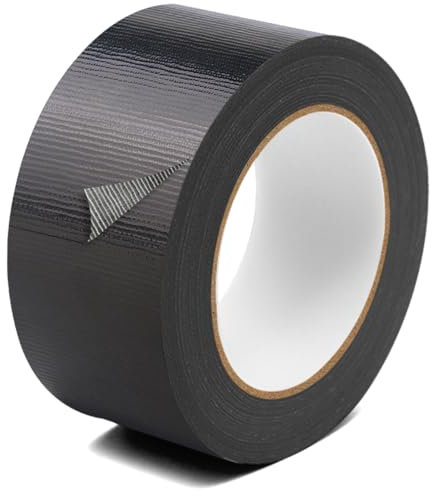 Gaffa Tape Schwarz 50 mm x 50 m, Panzertape Wasserfest, Duct Tape Schwarz Extra Stark, Panzerband Schwarz, Handreißbar Schwarzes Gewebeband, 1 Rollen Panzertape zum Reparieren, Abdichten, Befestigen