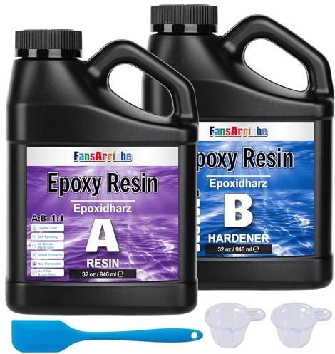 FansArriche Epoxidharz, transparent, 64 oz/1892 ml resin 1: 1-Verhältnis; Kunstharz-Beschichtung, kristallklar, für Holz, künstlerische Kreationen, Restauration