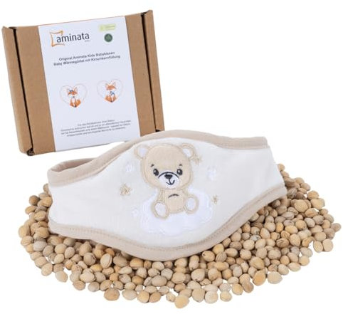 Cojín térmico para bebé, cinturón térmico, huesos de cereza, cojín de huesos de cereza para bebés y niños pequeños, cojín de granos para dolor abdominal y hinchazón, regalo para nacimiento y bautizo