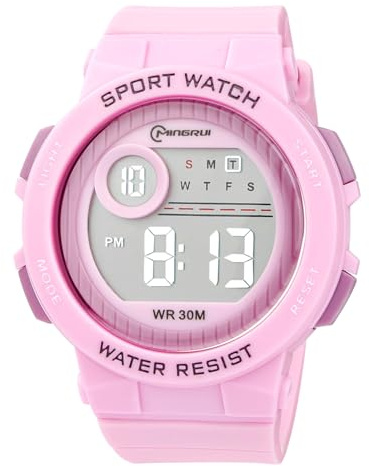 OFFCUP Montre Enfant, LED Montre-Bracelet pour Enfant, Montre de Sport Etanche à 30m, Montre Numériqueavec avec Bracelet PU, Mignon Rond Montres pour Tout-Petits pour 3-11 Fille Garçon (Violet)