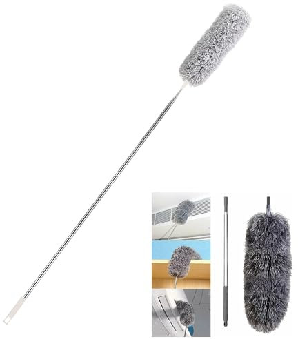 (Upgraded) 110 Extendable Microfiber Feather Duster – Long Handled Telescopic Pole for Cleaning High Ceilings, Blinds, Fans, Cobweb & Home Furniture – Washable Dusting Brush & Dust Remover Tool